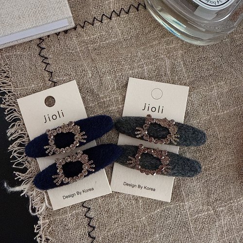 秋冬新款毛呢水钻猫发夹侧边夹