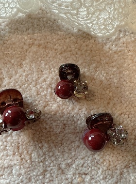 红色珍珠迷你小抓夹女前额侧边小夹子2025新款刘海夹水钻发夹发饰