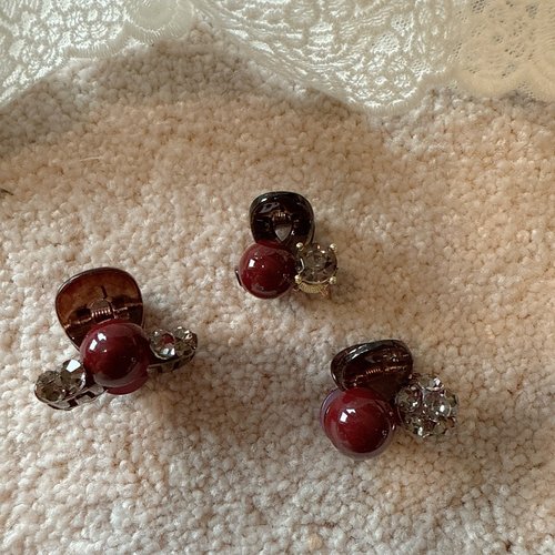 韩版红色珍珠迷你小抓夹