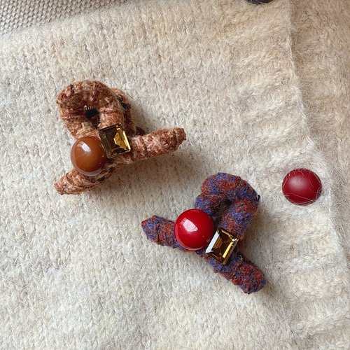 复古毛线水钻交叉小抓夹女