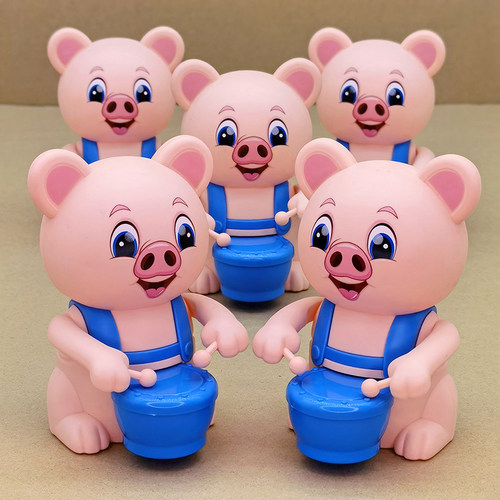 上链弦发条玩具敲鼓小猪仿真动物