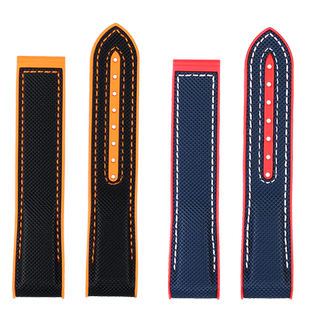 适配欧米茄海马300天文台海洋宇宙600四分之一橙尼龙硅橡胶手表带