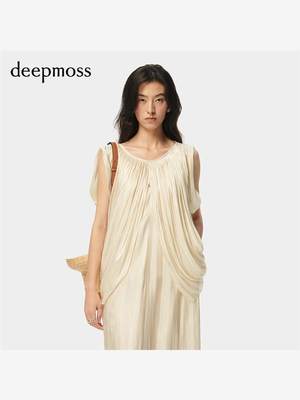 【deepmoss】2024春夏新款女装时尚休闲水泽假两件式罩衫连衣裙