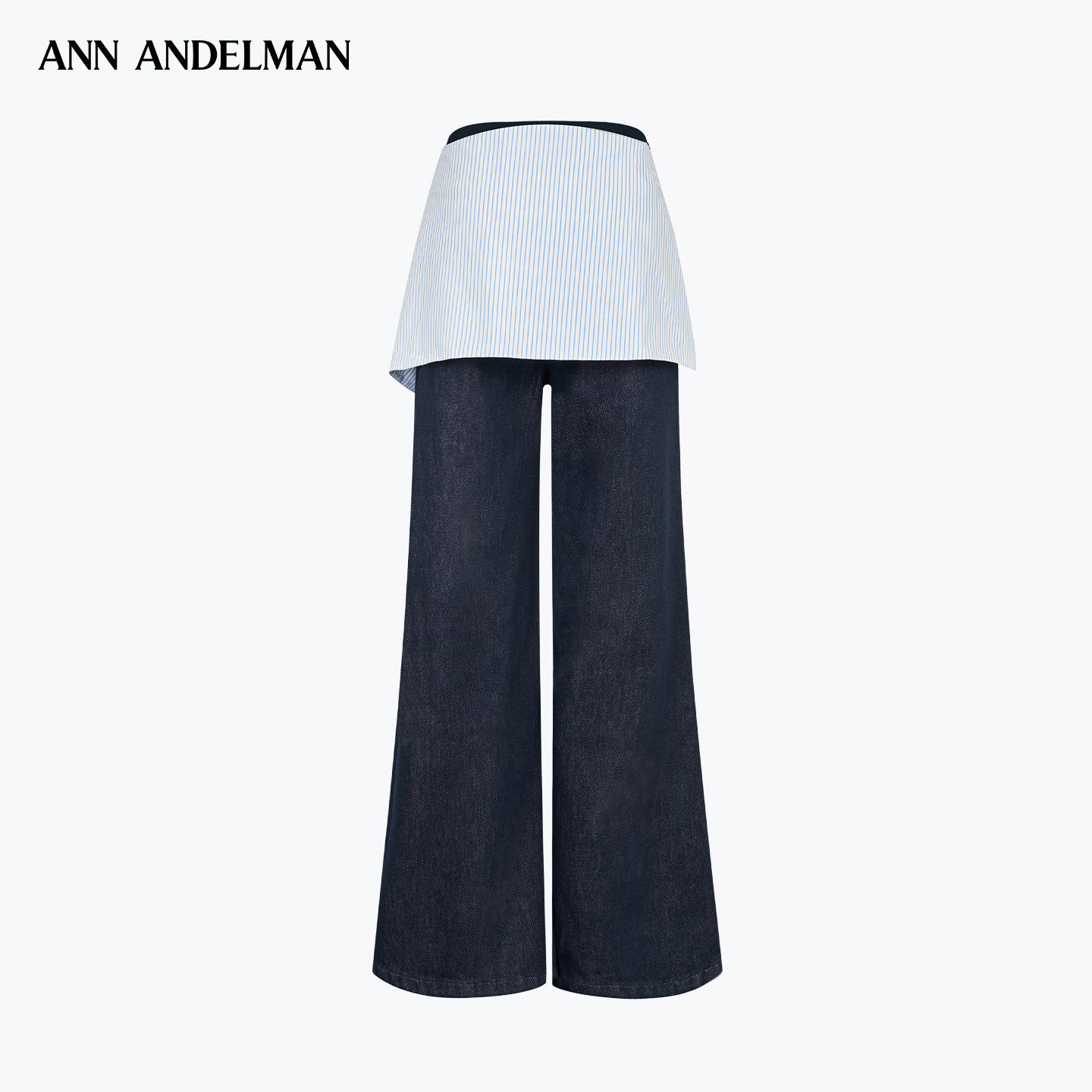 段钰同款ANN ANDELMAN衬衫绑带真两件搭片牛仔裤女宽松微喇叭裤