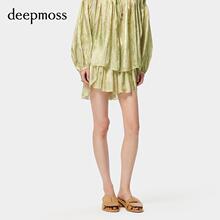 deepmoss 2024春夏新款 女装 时尚 休闲水泽荡褶拼接飘片高腰裙裤