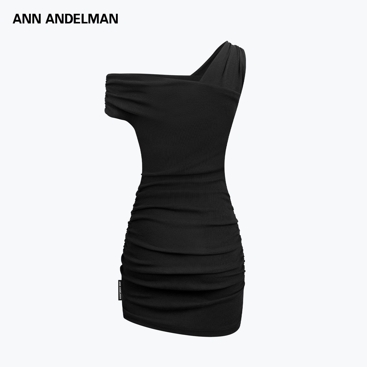 ANN ANDELMAN2026夏季新款单肩罗纹包臀连衣裙法式斜肩修身短裙