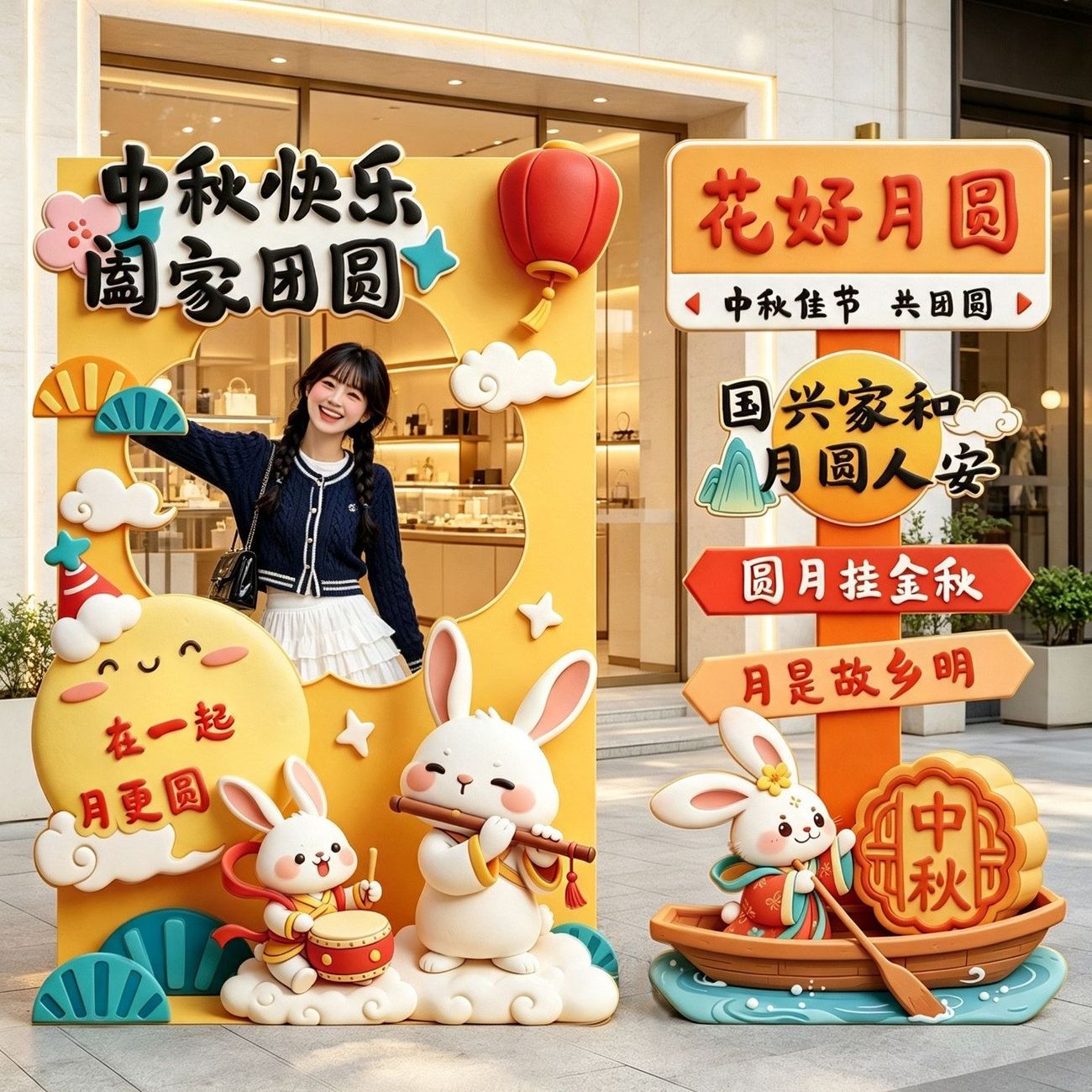 中秋节拍照相框KT板背景墙