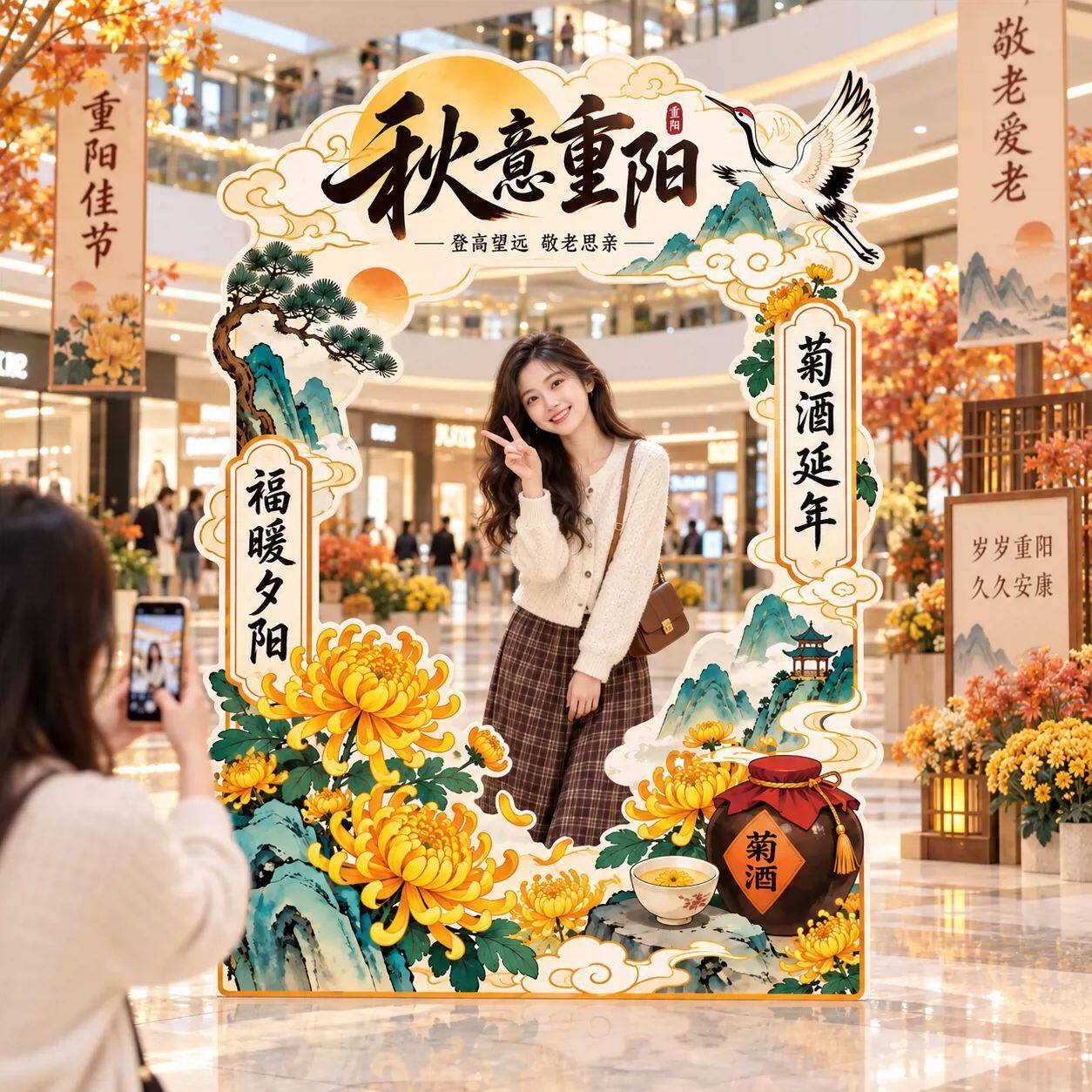 九九重阳节商超店铺打卡相框