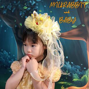 原创洛丽塔贝儿公主皇冠发饰儿童蝴蝶结立体超大发夹头饰飘带对夹