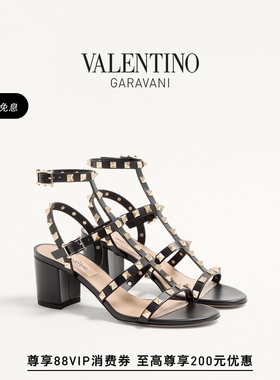 [礼物][6期免息]华伦天奴VALENTINO女士 ROCKSTUD牛皮革铆钉凉鞋