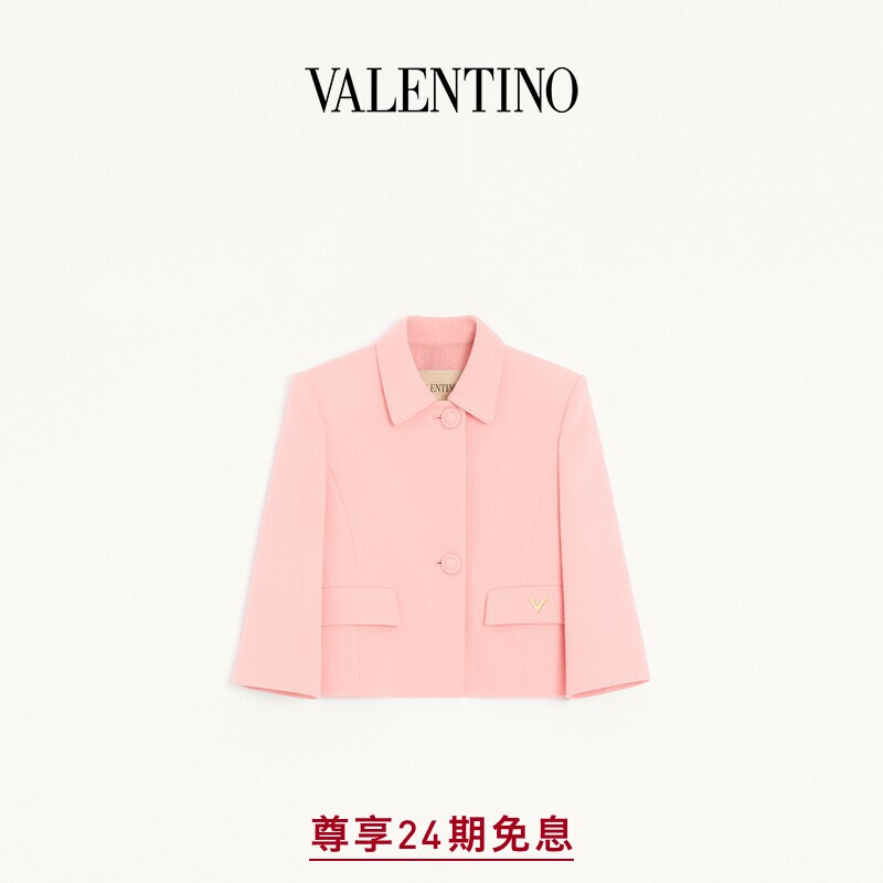 华伦天奴VALENTINO女士 CREPE 羊毛绉纱夹克[礼物]
