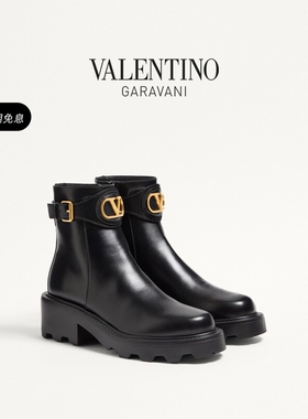 华伦天奴VALENTINO女士 VLOGO SIGNATURE 牛皮革短靴