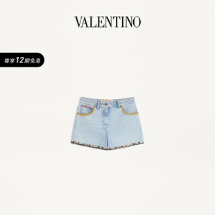 华伦天奴VALENTINO女士刺绣花边牛仔短裤 12期免息