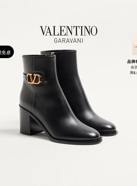 华伦天奴VALENTINO女士 VLOGO SIGNATURE 牛皮革踝靴