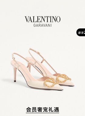 华伦天奴VALENTINO女士 VLOGO SIGNATURE 牛皮革高跟鞋[礼物]