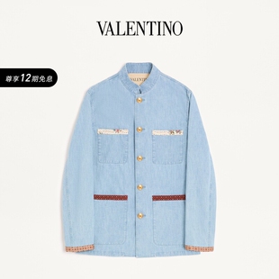 华伦天奴VALENTINO男士 12期免息 上市 印花饰边牛仔夹克 新品