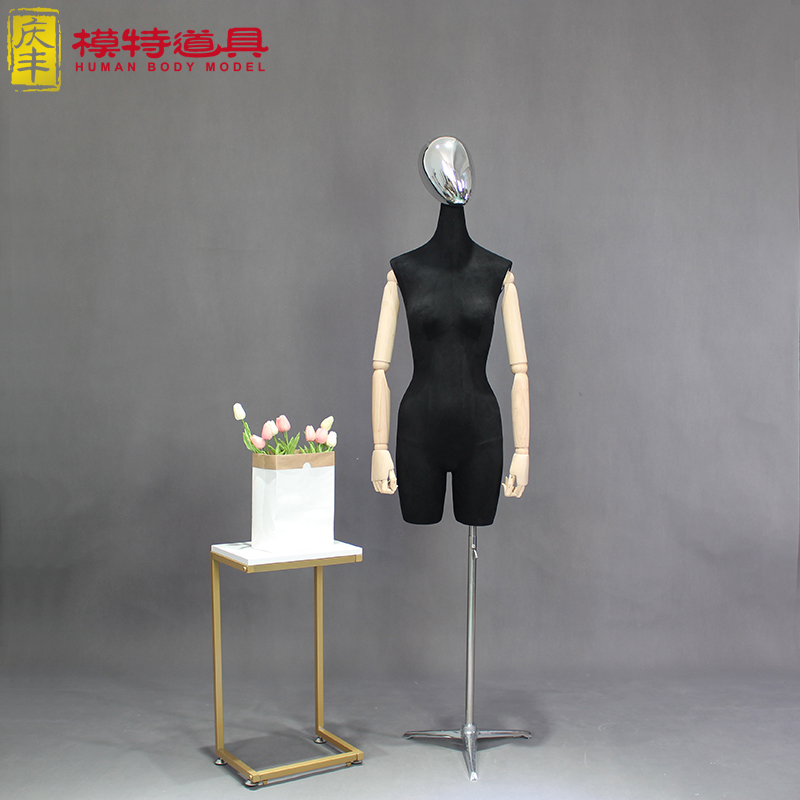 热销服装店模特道具女全身长脖子电镀头橱窗陈列展示架半身人台假