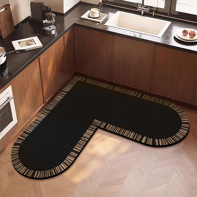 热销L形厨房地垫硅藻泥吸水防滑可擦免洗防油耐脏家用黑色高级感