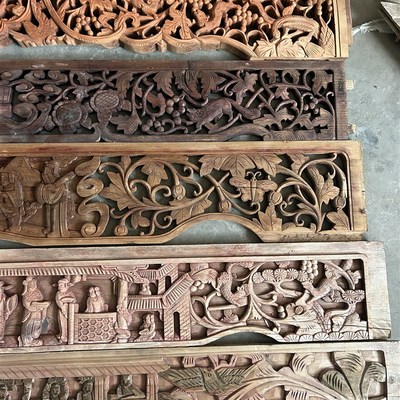 热销民俗老物件怀旧收藏深雕人物鎏金雕花板手工雕刻装饰农家乐摆