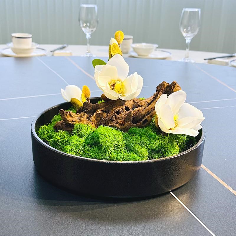 热销酒店大圆桌餐桌花摆花餐桌转盘中间仿真花假花新中式简约装饰