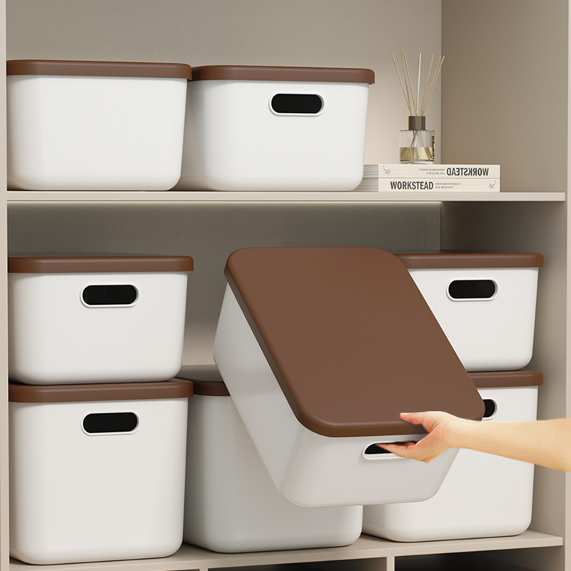 热销桌面收纳盒化妆品零食整理长方形塑料杂物储物筐抽屉置物带盖