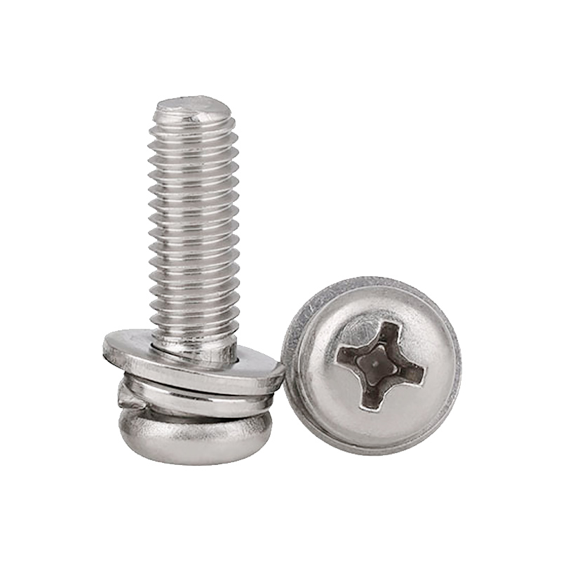 热销三组合螺丝镀彩十字盘头镀镍gb9074圆头带垫螺钉不锈钢三组合