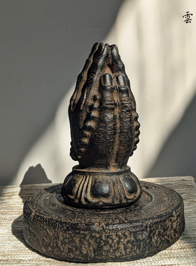 热销雲植仿古仿石合掌摆件装饰品工艺品玄关家居复古