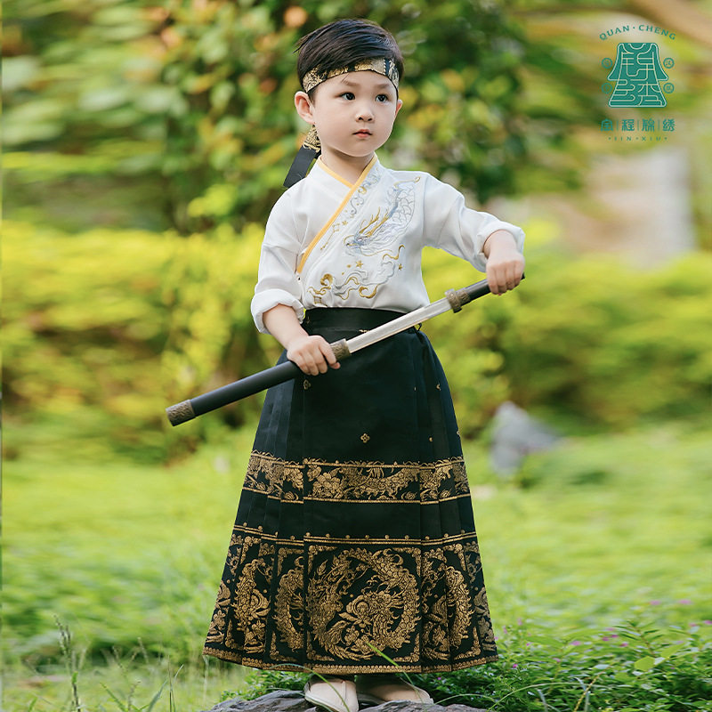 汉服男童夏季兄妹改良交领两件套