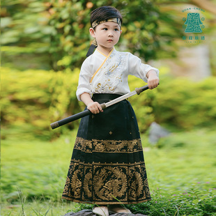 正品男童汉服织金马面裙改良秋季日常明制古装高端中大童儿童套装