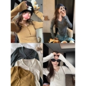 siii T恤 内搭长袖 云朵绒感 正肩V领圆领显瘦条纹波点磨毛打底衫