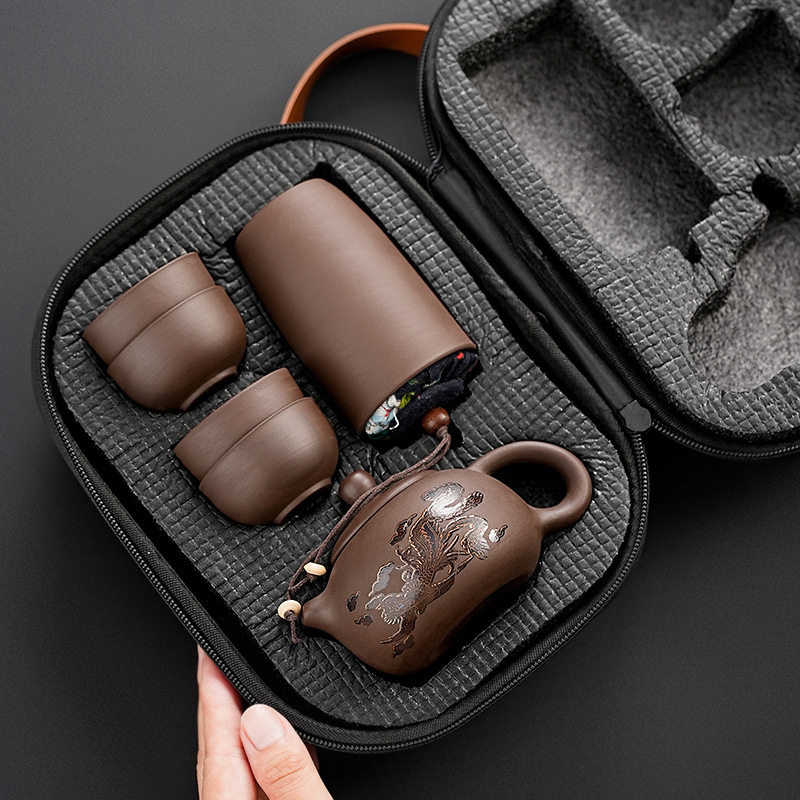 高档纯手工紫砂壶旅行茶具套装