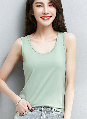 绿色莫代尔棉吊带背心女内搭夏季新款纯色修身无袖外穿打底衫上衣