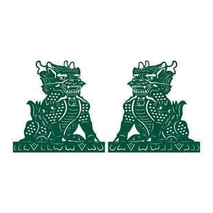 擦水贴 麒麟图腾玻璃贴纸静电窗花神兽商场店铺墨绿色橱窗门中式