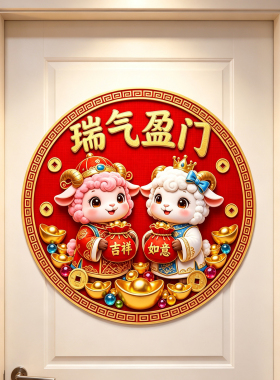 瑞气盈门门贴羊年大吉新年装饰玄关墙贴过道壁贴自粘贴画不留胶