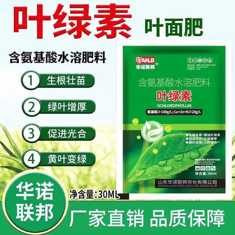 叶绿素水溶肥氨基酸快速绿叶生根健株茎秆粗壮叶片鲜绿油亮防缺素