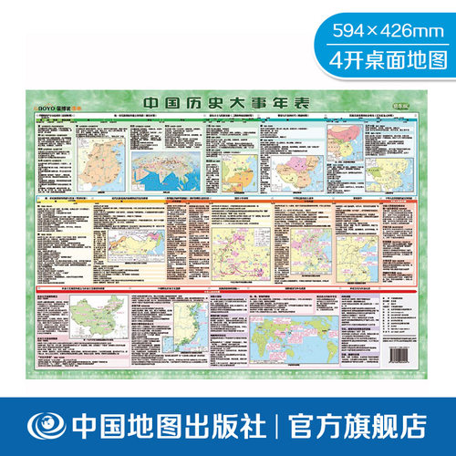 中国历史大事年表 4开 59x43cm 翡翠版 金博优图典学生用 防水耐磨 哑光磨砂质感 加厚PVC地图 中国地图出版社
