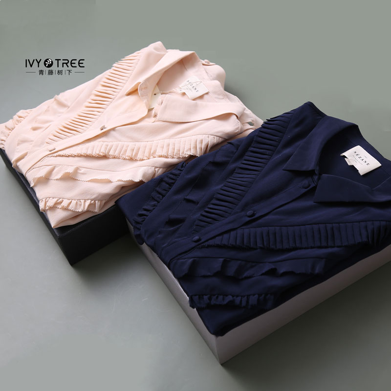 法式复古风真丝耳边包扣长袖