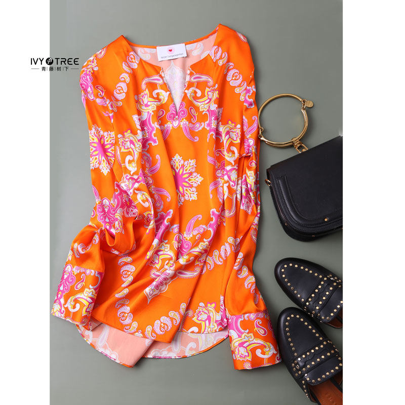 气质衬肤色套头印花真丝长袖