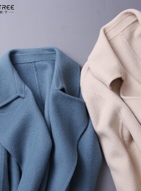 Y TH原 自带大女人气场~无扣系带式羊毛羊绒手工双面呢大衣女A2-1