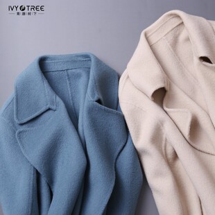 Y TH原 自带大女人气场~无扣系带式羊毛羊绒手工双面呢大衣女A2-1