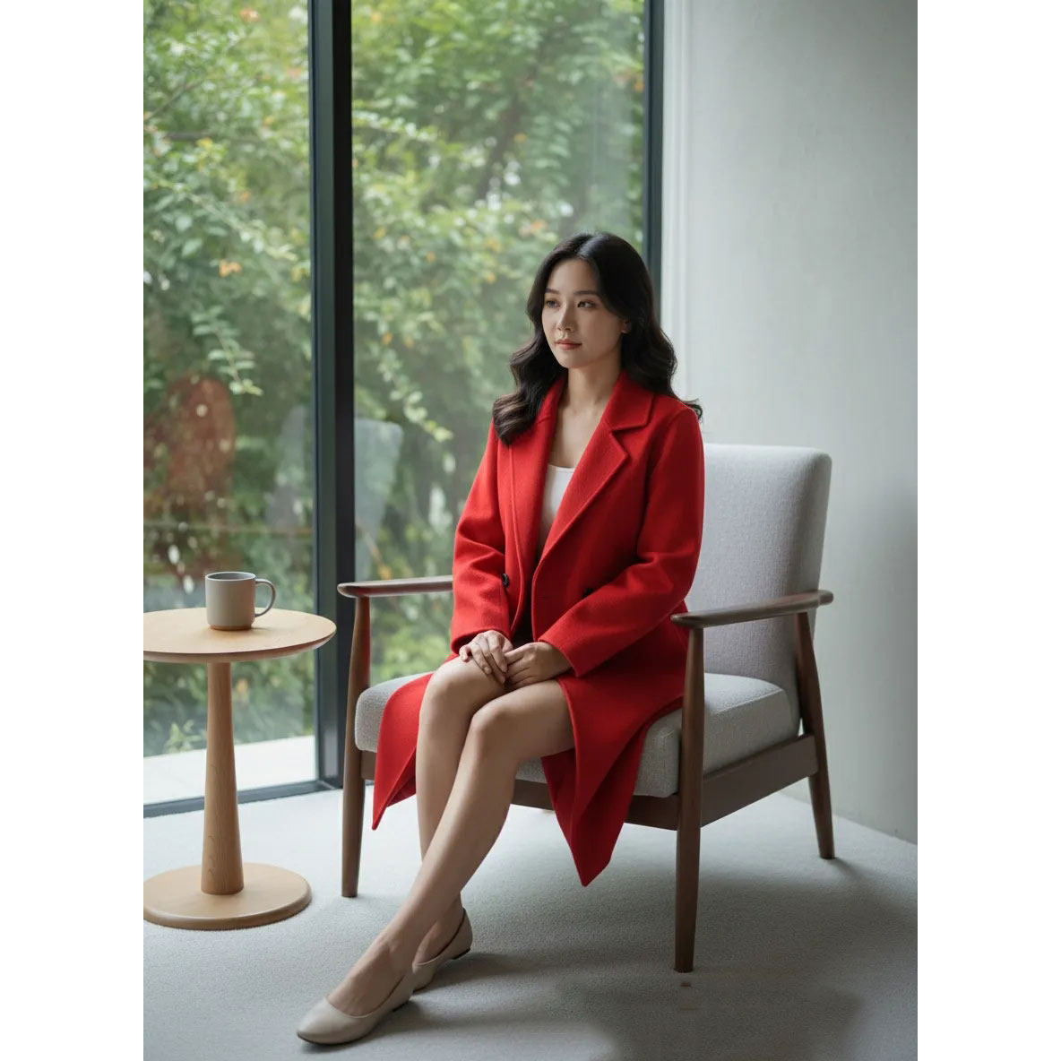 Y经典回归当红大女主!高支澳产羊毛羊绒西装领双排扣呢大衣外套S-