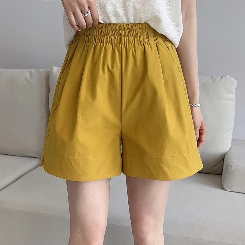 纽芮松紧腰短裤女2025夏季新款小个子黄色休闲显瘦高腰A字阔腿裤,个性定制/设计服务/DIY,工作服定制,淘宝优惠券,粉丝福利购,淘宝优惠卷
