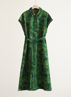 《邢康莉甄选》四经绞萝香云纱100%桑蚕丝碎花无袖连衣裙250686