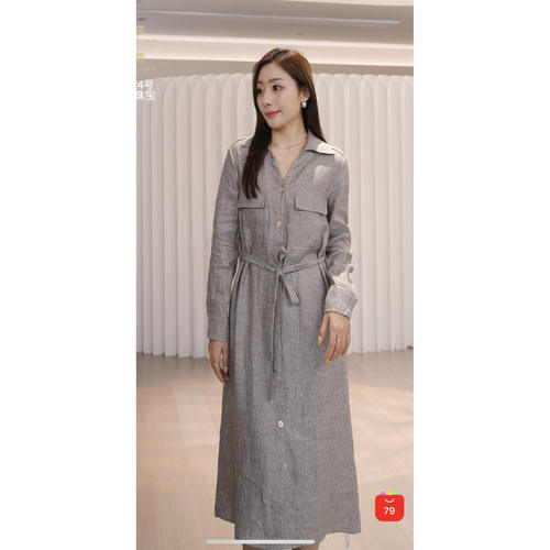 【YUAN】【进口面料】亚麻老钱风休闲风衣连衣裙（262087）