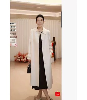 《邢康莉甄选》伽D重磅桑蚕丝羊毛极简大气女士风衣外套261282