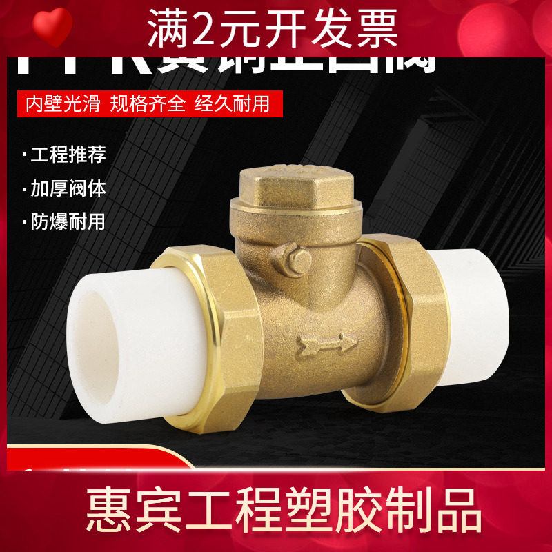 PPR水管配件全铜单向阀黄铜加厚逆止阀 塑料双活接热熔卧式止回阀