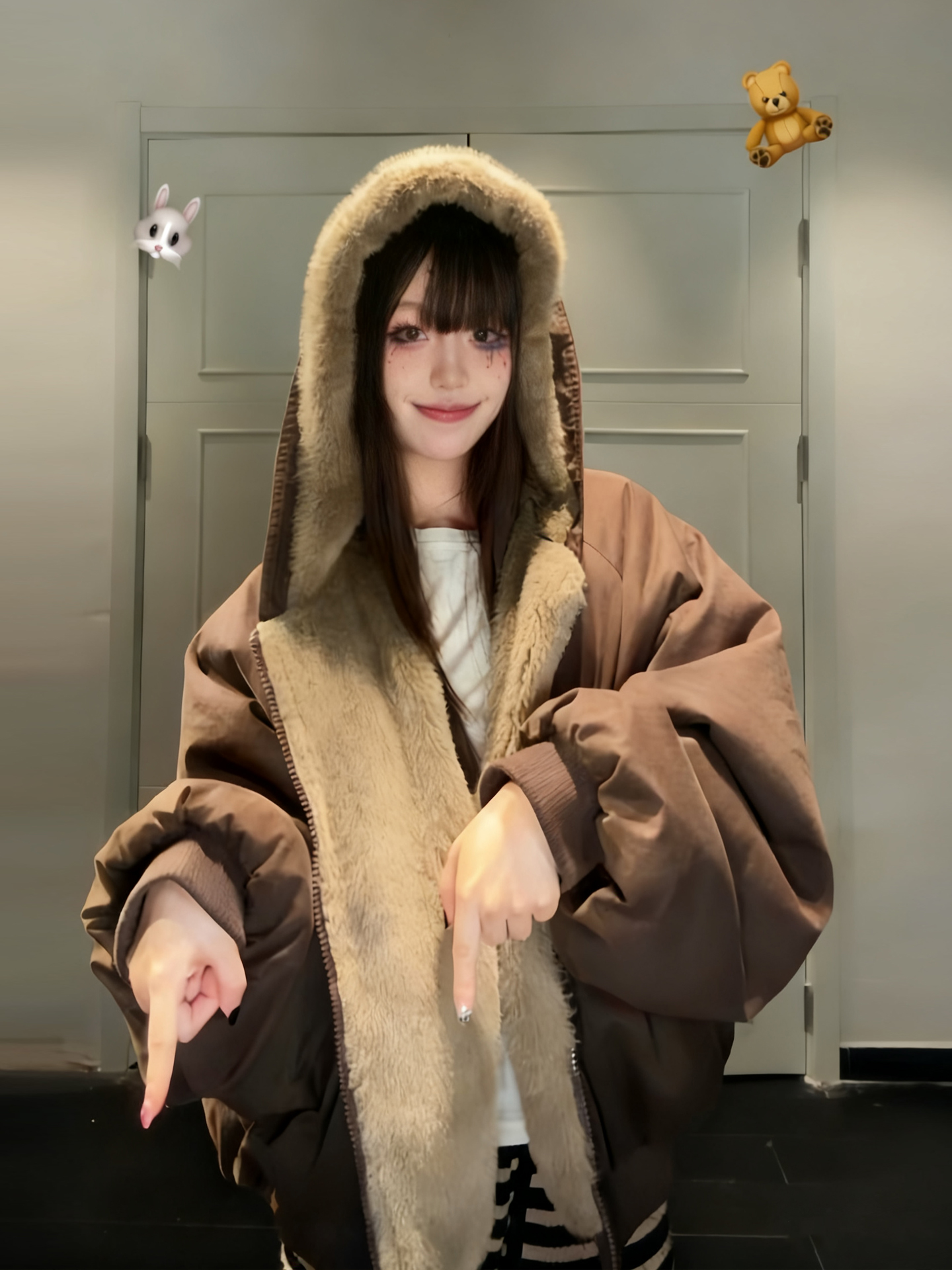 双面穿座山雕棉服女2025冬装新款派克服皮草加绒棉衣加厚棉袄外套