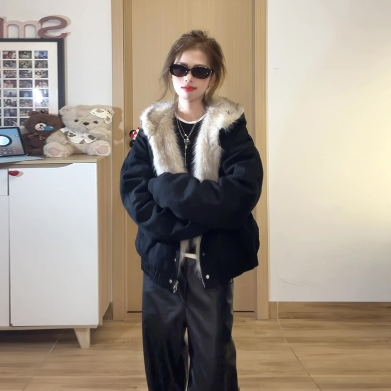 国潮美式棉服女2024新款座山雕工装夹克棉衣加绒加厚冬季棉袄外套