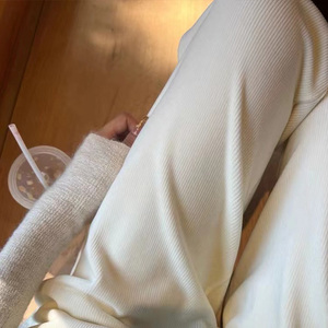 法国MOJY 早春孕妇羊毛裤针织阔腿裤女秋冬高腰直筒宽松休闲长裤