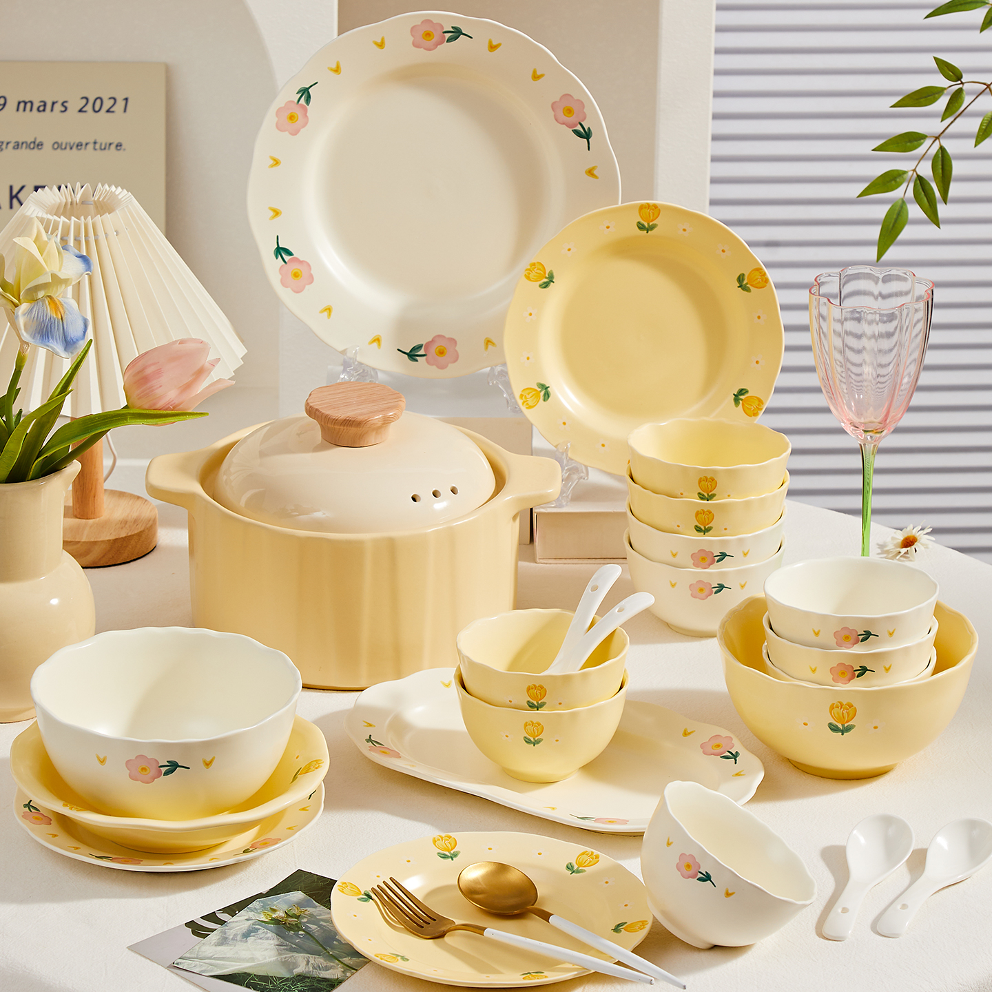 可愛奶油風釉下彩餐具套組